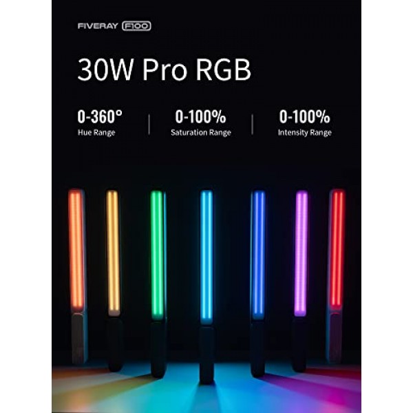ZHIYUN FIVERAY F100 [공식] 비디오 조명 100W RGB LED, 20,000+ Lux 및 2700-6200K의 휴대용 비디오 조명 스틱, YouTube TikTok용 비디오/사진/카메라/스트리밍 조명, 324개 LED(검은색)