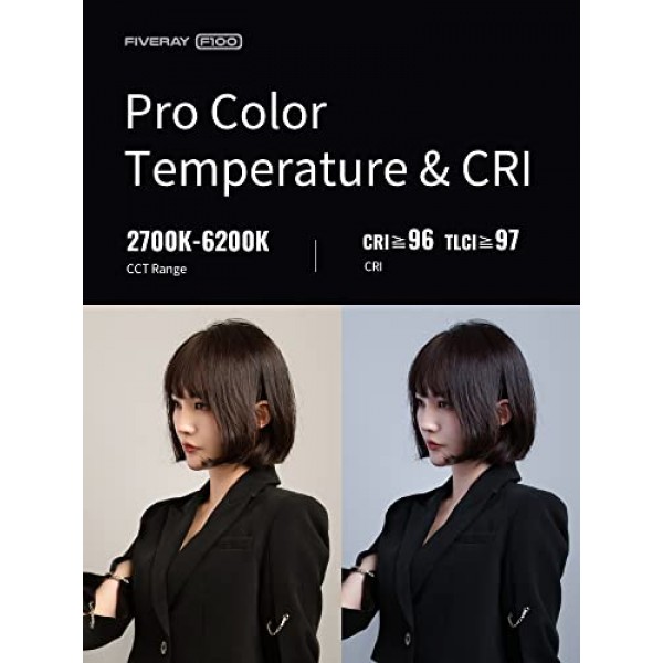 ZHIYUN FIVERAY F100 [공식] 비디오 조명 100W RGB LED, 20,000+ Lux 및 2700-6200K의 휴대용 비디오 조명 스틱, YouTube TikTok용 비디오/사진/카메라/스트리밍 조명, 324개 LED(검은색)