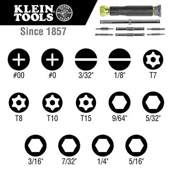 Klein Tools 32314 전자 스크루드라이버, 14-in-1 및 32308 멀티 비트 스터비 스크루드라이버, 십자형, 일자형, 정사각형 및 너트 드라이버가 포함된 충격 등급 8-in-1 조정 가능