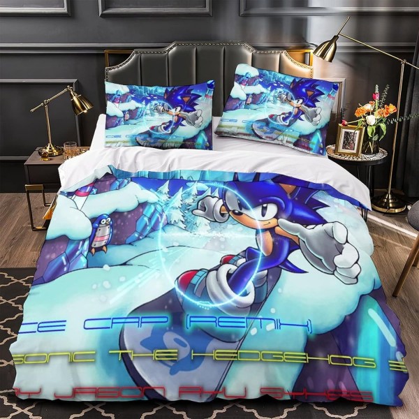 소닉 3D 어린이 및 성인용 인쇄 이불 커버 세트 베개 커버 이불 침구 세트 3피스 세트 이불 커버 싱글(135x200cm) 싱글(135x200cm) Sonic-24