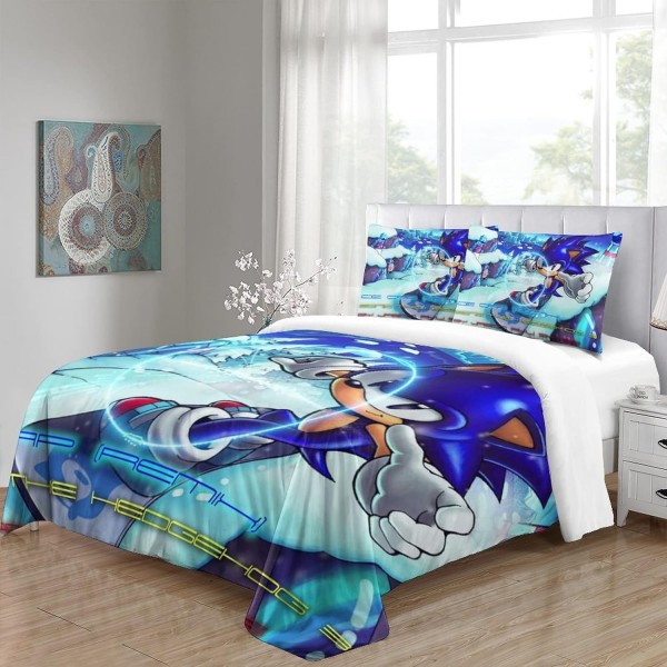소닉 3D 어린이 및 성인용 인쇄 이불 커버 세트 베개 커버 이불 침구 세트 3피스 세트 이불 커버 싱글(135x200cm) 싱글(135x200cm) Sonic-24