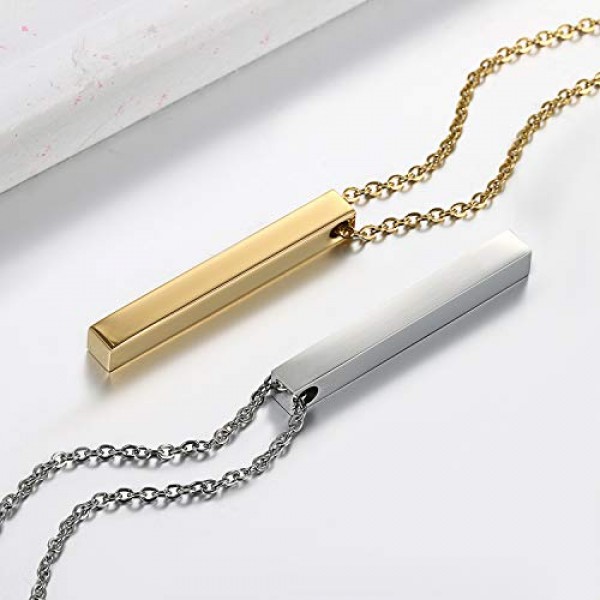 JewelryWe 보석 목걸이 조각, 스테인레스 스틸 맞춤형 체인, 고광택 광택 직사각형 플레이트 펜던트, 남성 여성 실버