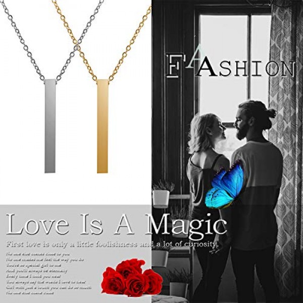JewelryWe 보석 목걸이 조각, 스테인레스 스틸 맞춤형 체인, 고광택 광택 직사각형 플레이트 펜던트, 남성 여성 실버