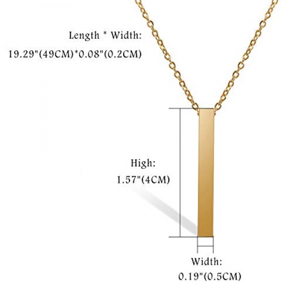 JewelryWe 보석 목걸이 조각, 스테인레스 스틸 맞춤형 체인, 고광택 광택 직사각형 플레이트 펜던트, 남성 여성 실버