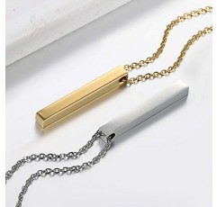 JewelryWe 보석 목걸이 조각, 스테인레스 스틸 맞춤형 체인, 고광택 광택 직사각형 플레이트 펜던트, 남성 여성 실버