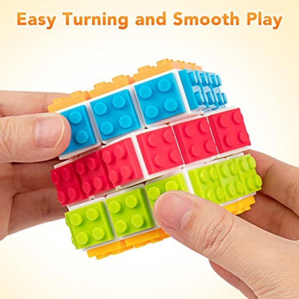 D-FantiX 빌딩 브릭 블록 3x3x3 스피드 큐브 장난감, 빌드온 브릭 3D 매직 큐브, 휴대용 두뇌 티저 퍼즐 선물 ​​아이디어, 어린이 성인을 위한 퍼즐 빌딩 큐브 게임(브릭 