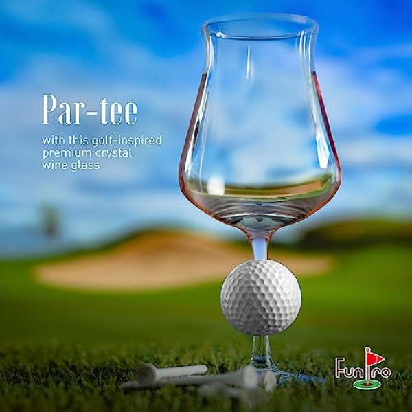 실제 골프공이 포함된 FunPro 크리스탈 와인잔 - 2개 세트, 특허 출원 중, 손으로 불어 만든 프리미엄 정품 크리스털 투명 와인잔, 파티, 결혼식 및 가정용 모던한 긴 줄