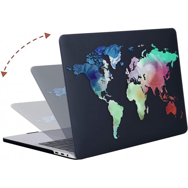 MOSISO 케이스 MacBook Pro 13 인치 2023 2022 2021 2020-2016 M2 M1 A2338 A2289 A2251 A2159 A1989 A1706 A1708, 플라스틱 하드 쉘 케이스 및 키보드 보호기 및 화면 보호기, 세계 지도 블랙