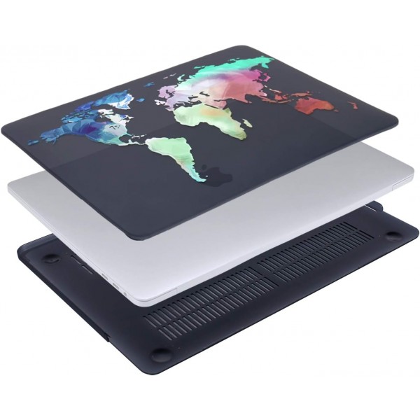 MOSISO 케이스 MacBook Pro 13 인치 2023 2022 2021 2020-2016 M2 M1 A2338 A2289 A2251 A2159 A1989 A1706 A1708, 플라스틱 하드 쉘 케이스 및 키보드 보호기 및 화면 보호기, 세계 지도 블랙