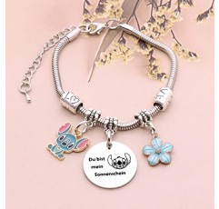 YESPTONRY Du Bist mein Sonnenschein 팔찌 여성을위한 스티치 선물 십대 소녀 스티치 팬을위한 실버 스티치 팔찌 그녀를위한 영감 선물