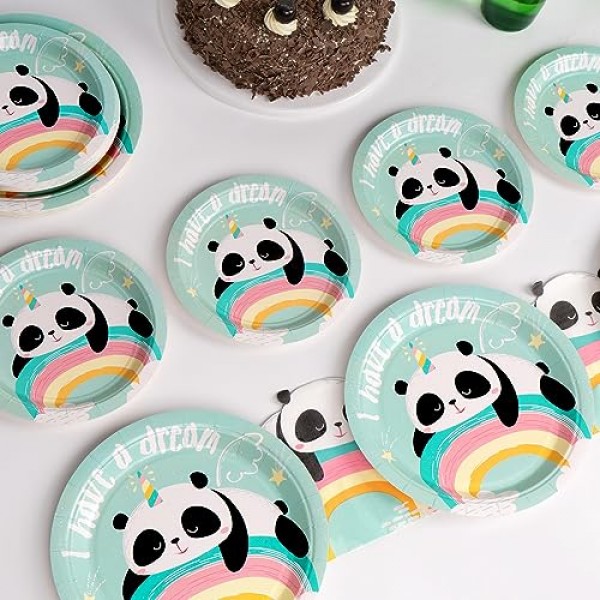 DECORLIFE 팬더 파티 접시 및 냅킨 24인분, 팬더 파티 용품, 팬더 베이비 샤워 생일 파티용 팬더 접시, 총 96개
