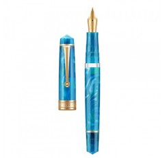 Asvine P20 피스톤 만년필 블루 레진, 이리듐 미디엄 펜촉 골드 트림 부드러운 작가 컬렉션 케이스 세트 포함