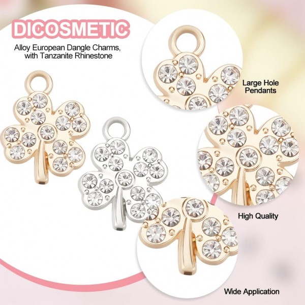 DICOSMETIC 60pcs 2 색 네 잎 클로버 행운의 매력 토끼풀 행운의 매력 크리스탈 라인 석 펜던트 합금 펜던트 매력 세인트 패트릭 테마 매력 DIY 쥬얼리 만들기 Clover-2pcs-60pcs