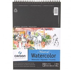Canson 아티스트 시리즈 Montval 수채화 용지, 와이어바운드 패드, 9x12인치, 12매(140lb/300g) - 성인 및 학생을 위한 아티스트 용지 - 수채화, 혼합 매체, 마커 및 아트 저널링