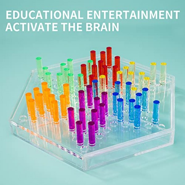 아크릴 중국어 체커 Halma 보드 게임 세트 12인치(삼각형 보관함 포함) 및 60색 1.6인치 소형 원통형 스틱 어린이와 성인을 위한 클래식 전략 가족 보드 게임