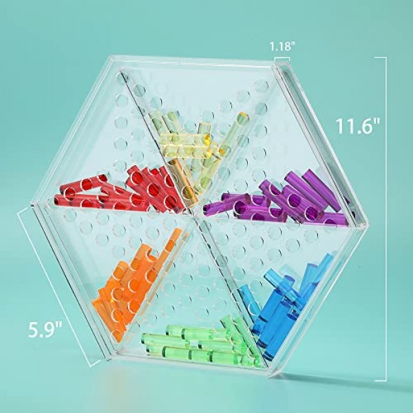 아크릴 중국어 체커 Halma 보드 게임 세트 12인치(삼각형 보관함 포함) 및 60색 1.6인치 소형 원통형 스틱 어린이와 성인을 위한 클래식 전략 가족 보드 게임