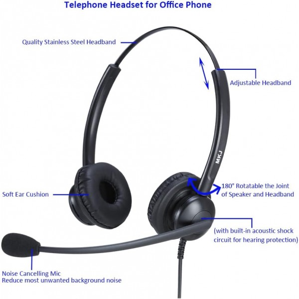 마이크 RJ9 RJ11 플러그가 있는 Emaiker 사무실 콜 센터 헤드셋 케이블 Cisco IP 전화 전용 794X 796X 797X 69XX 시리즈 및 8811,8841,8851,8861,8941,8945,8961,9951,9971 등… Binaural 809DQDC