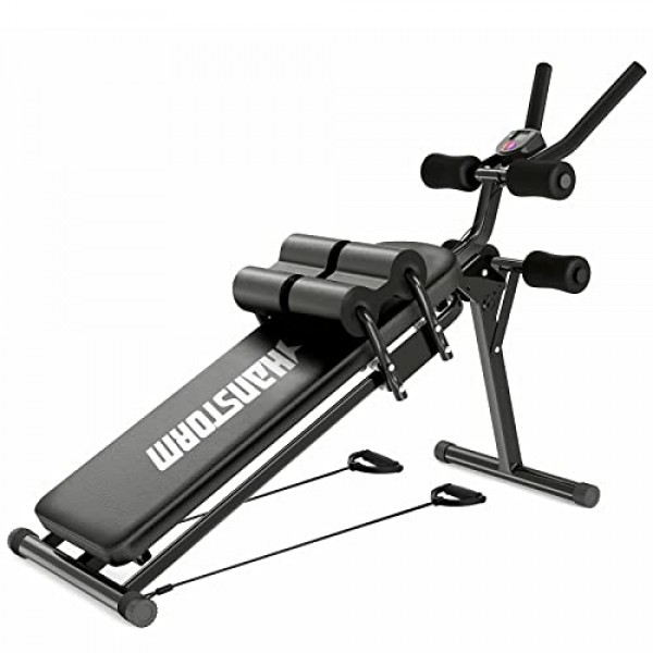 HANSTORM 조절식 접이식 싯업 벤치 운동, 남성 및 여성용 복부 운동 장비 벤치, 근력 운동 피트니스용 경사 벤치, 블랙