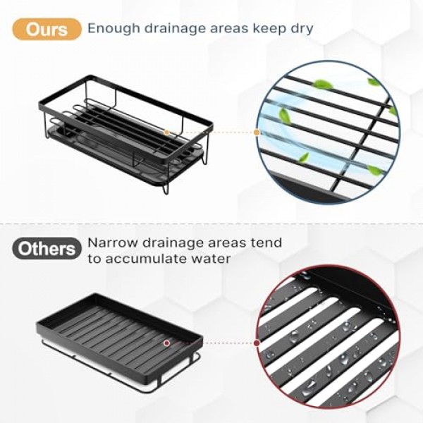 iSPECLE 싱크 캐디 스폰지 홀더 - 브러시 및 비누용 대형 주방 싱크 정리함, 탈착식 배수 트레이가 있는 접시 디스펜서 스폰지 캐디, 주방 싱크대 보관 액세서리, 블랙