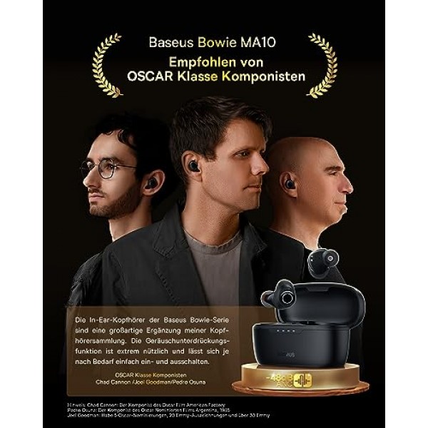 Baseus 무선 이어버드, 140H 재생 -48dB 능동형 소음 차단 Bluetooth 5.3 이어버드(IPX6 방수 4 ENC 마이크 포함) 0.038s Android iOS용 저지연 고속 충전 이어버드 - Bowie MA10