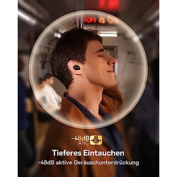 Baseus 무선 이어버드, 140H 재생 -48dB 능동형 소음 차단 Bluetooth 5.3 이어버드(IPX6 방수 4 ENC 마이크 포함) 0.038s Android iOS용 저지연 고속 충전 이어버드 - Bowie MA10