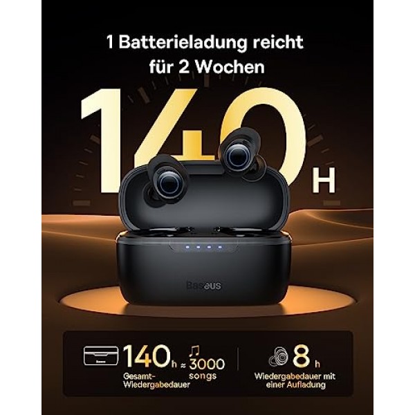 Baseus 무선 이어버드, 140H 재생 -48dB 능동형 소음 차단 Bluetooth 5.3 이어버드(IPX6 방수 4 ENC 마이크 포함) 0.038s Android iOS용 저지연 고속 충전 이어버드 - Bowie MA10