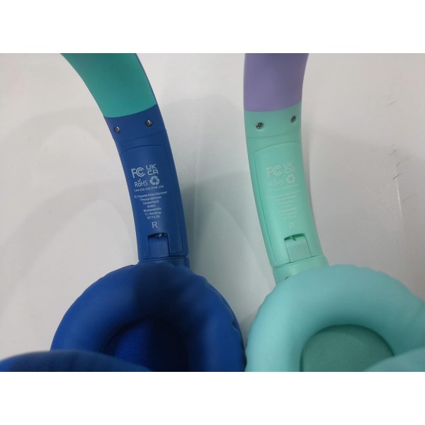iClever Kids Headphones with Mic [2 팩]- 94dB 안전 볼륨 제한 - 공유 스플리터가 있는 어린이용 유선 헤드폰, 학교/태블릿/여행용 엉킴 방지 접이식 스테레오 헤드폰(블루&그린)