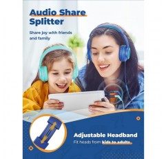 iClever Kids Headphones with Mic [2 팩]- 94dB 안전 볼륨 제한 - 공유 스플리터가 있는 어린이용 유선 헤드폰, 학교/태블릿/여행용 엉킴 방지 접이식 스테레오 헤드폰(블루&그린)