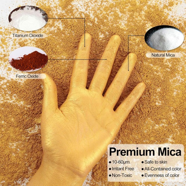 MOSUO 에폭시 수지 컬러 운모 파우더, 60g 주석 비누 컬러 세트 안료 파우더, 메탈릭 컬러 쉬머 글리터 파우더, 비누 페인팅 화장품 용 컬러 ​​파우더 DIY Resin, Gold