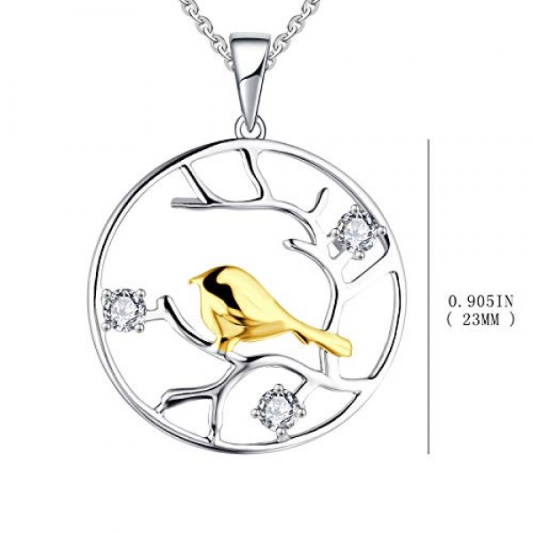 JO WISDOM 여성용 목걸이 생명의 나무 버드 925 실버 목걸이 펜던트 여성용 3A 큐빅 지르코니아 쥬얼리, 큐빅 지르코니아