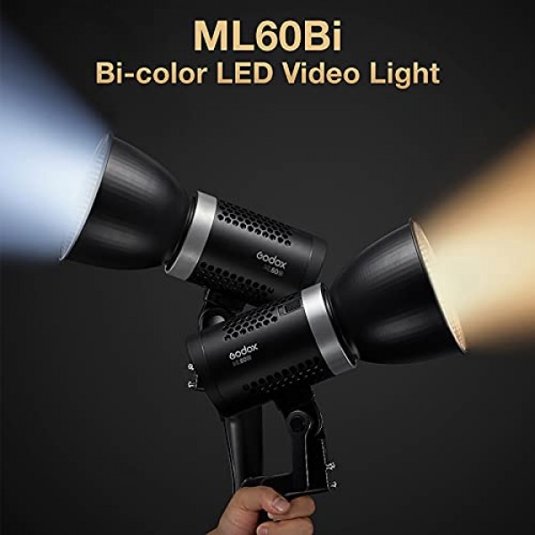 Godox ML60Bi 이중 색상 LED 비디오 조명, 60W 휴대용 LED 스튜디오 조명 2800K-6500K 휴대용 LED 사진 조명, 21 FX CRI 96+ 무음 모드 전문 비디오 조명