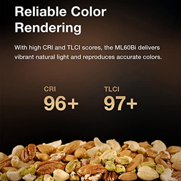 Godox ML60Bi 이중 색상 LED 비디오 조명, 60W 휴대용 LED 스튜디오 조명 2800K-6500K 휴대용 LED 사진 조명, 21 FX CRI 96+ 무음 모드 전문 비디오 조명