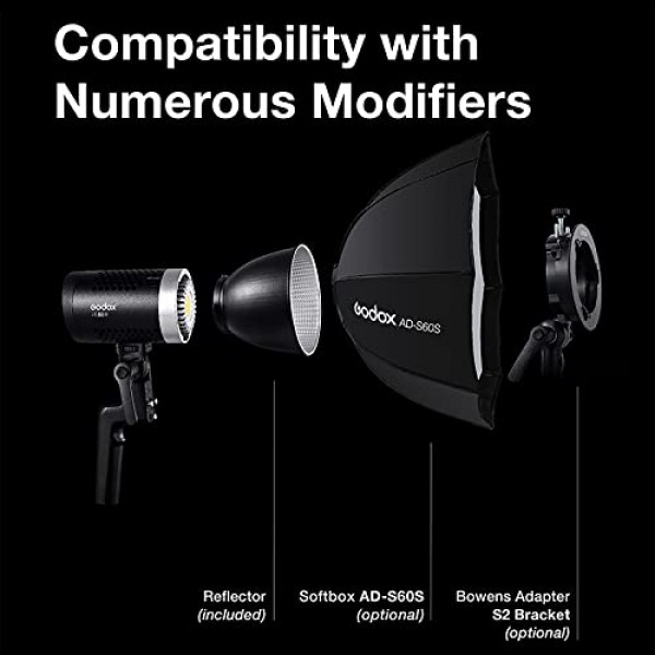 Godox ML60Bi 이중 색상 LED 비디오 조명, 60W 휴대용 LED 스튜디오 조명 2800K-6500K 휴대용 LED 사진 조명, 21 FX CRI 96+ 무음 모드 전문 비디오 조명