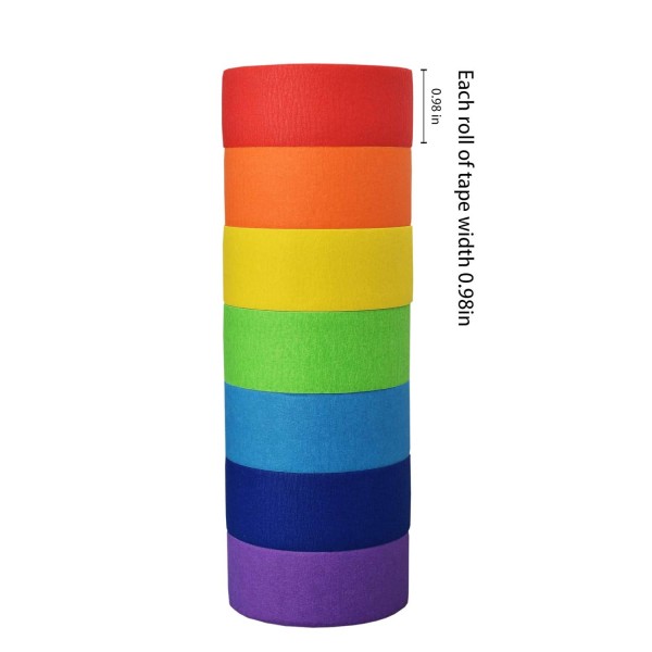 SIMON&ISAAC 레인보우 컬러 마스킹 테이프 컬러 와시 테이프 접착제 DIY 공예 종이 장식 테이프 공예 테이프 7 롤 × 13m × 25mm 어린이용 교사 실험실 라벨링 화가 화가 플래