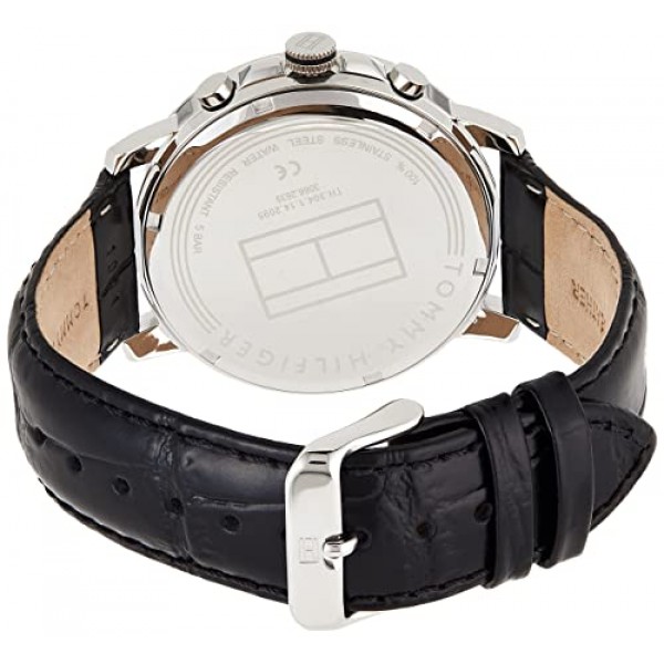 Tommy Hilfiger 남성용 다기능 쿼츠 시계(가죽 스트랩 포함) 1791289, 블랙/그레이, 팔찌
