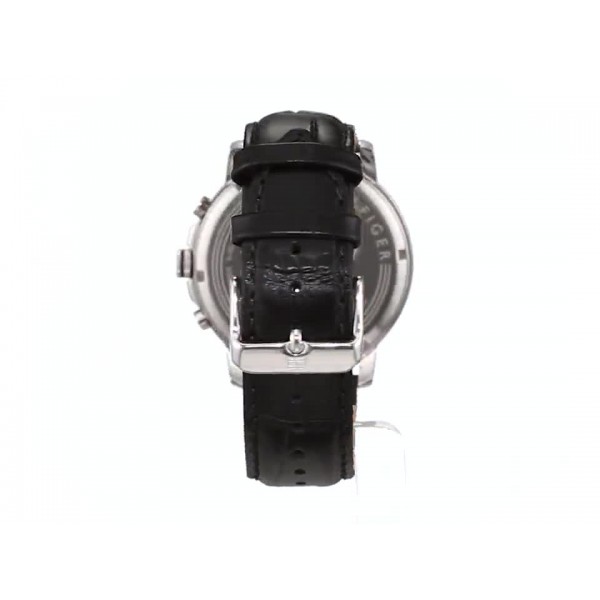 Tommy Hilfiger 남성용 다기능 쿼츠 시계(가죽 스트랩 포함) 1791289, 블랙/그레이, 팔찌