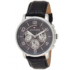 Tommy Hilfiger 남성용 다기능 쿼츠 시계(가죽 스트랩 포함) 1791289, 블랙/그레이, 팔찌
