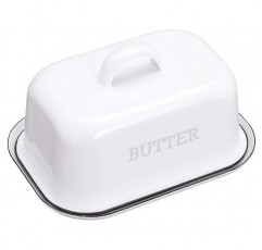 KitchenCraft 3 x Living Nostalgia 뚜껑이 있는 빈티지 스타일 에나멜 버터 접시 - 화이트/그레이