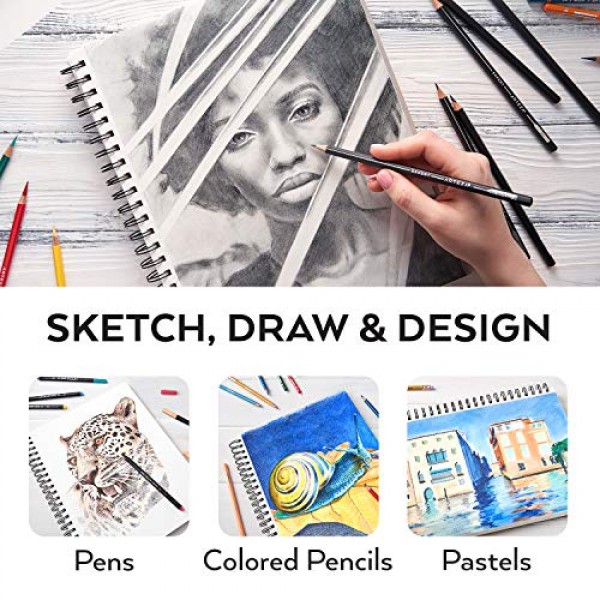 Arteza 9X12 스케치북, 100매(68lb/100gsm), 나선형 바운드 아티스트 스케치 패드, 내구성이 뛰어난 중성 도화지, 성인과 청소년에 적합, 밝은 흰색