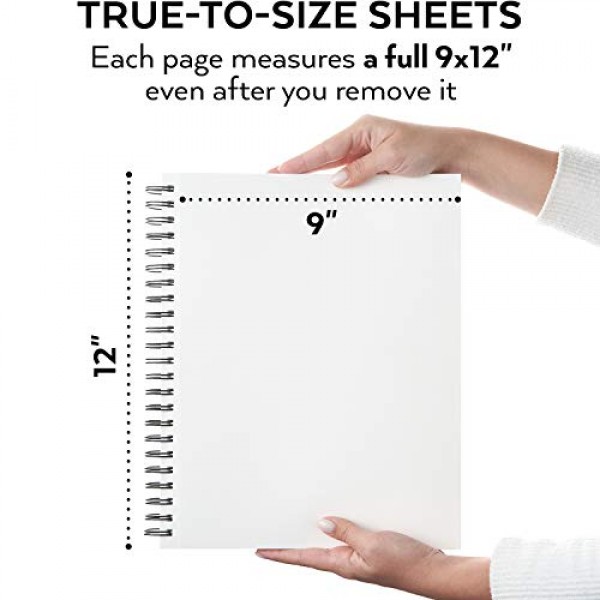 Arteza 9X12 스케치북, 100매(68lb/100gsm), 나선형 바운드 아티스트 스케치 패드, 내구성이 뛰어난 중성 도화지, 성인과 청소년에 적합, 밝은 흰색
