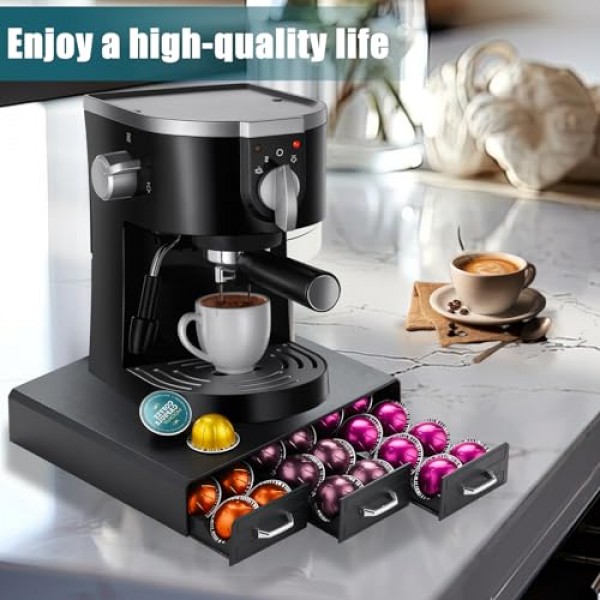 K 컵 홀더 서랍 30 포드 용량, 네스프레소 포드 홀더용 서랍 3개 디자인, Keurig 포드 주최자 및 네스프레소/K-Cup/Vertuo 포드 홀더와 호환되는 커피 포드 홀더, 블랙