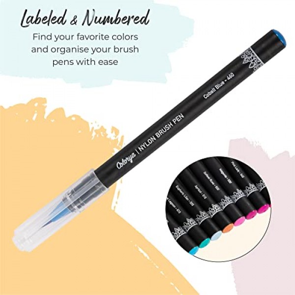 Colorya 수채화 브러쉬 펜 - 50개의 실제 나일론 팁 아트 펜 및 2개의 물 탱크 브러쉬 - 성인 색칠 공부, 수채화 그림, 서예 및 드로잉을 위한 수채화 펜