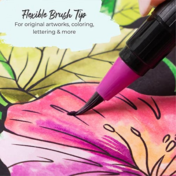 Colorya 수채화 브러쉬 펜 - 50개의 실제 나일론 팁 아트 펜 및 2개의 물 탱크 브러쉬 - 성인 색칠 공부, 수채화 그림, 서예 및 드로잉을 위한 수채화 펜