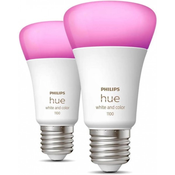 Philips Hue Bluetooth 흰색 및 컬러 앰비언스 LED E27 Birne - A60 8W 1100lm Doppelpack inkl. 브리지와 스마트 플러그