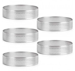 FANGSUN 타르트 링, 베이킹용 천공 타트 링, 스테인레스 스틸 붙지 않는 라운드 케이크 링, 프랑스 디저트용 금속 과자 금형, 작은 과일 타르트 크러스트, 원형 타르트, 3 