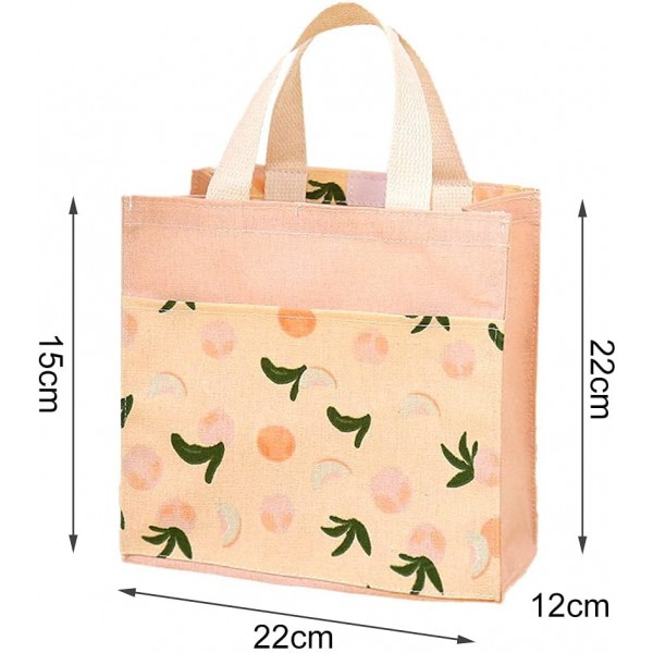 핸들이있는 ASFINS 작은 헝겊 가방, 2Pcs 접이식 쇼핑백 재활용 가방 코튼 토트 토트 백 여성용 Kids Girls 22cm x 22cm (Pink Peaches)