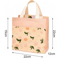 핸들이있는 ASFINS 작은 헝겊 가방, 2Pcs 접이식 쇼핑백 재활용 가방 코튼 토트 토트 백 여성용 Kids Girls 22cm x 22cm (Pink Peaches)
