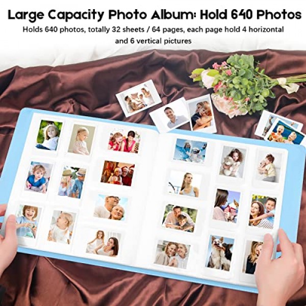 Fujifilm Instax Mini 카메라용 640 포켓 사진 앨범, 폴라로이드용 사진 앨범, 가죽 커버, Instax Mini 12 11 9 40 90 8 7 Evo LiPlay 즉석 카메라, 2x3 사진 앨범(파란색)