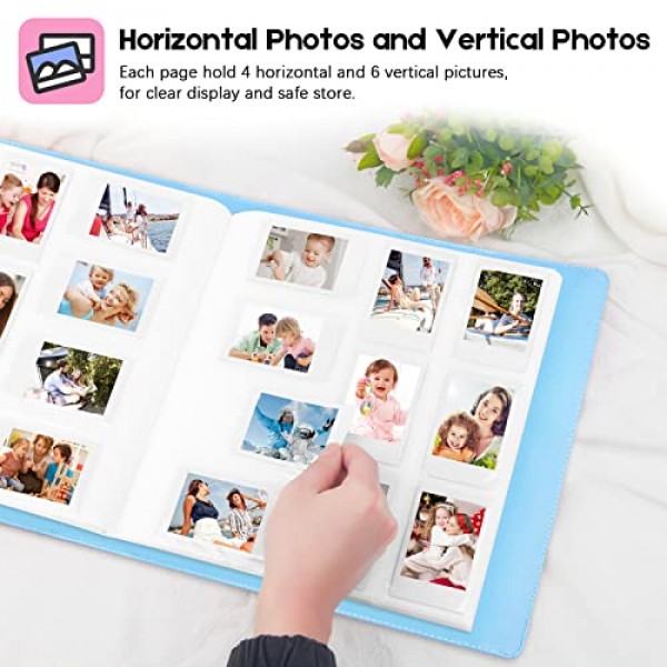 Fujifilm Instax Mini 카메라용 640 포켓 사진 앨범, 폴라로이드용 사진 앨범, 가죽 커버, Instax Mini 12 11 9 40 90 8 7 Evo LiPlay 즉석 카메라, 2x3 사진 앨범(파란색)
