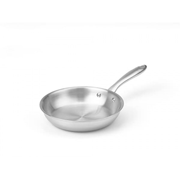 CHEF TOPF 5겹 스테인레스 스틸 프라이팬 8인치, 전체 5겹 클래드 구조 전문 등급 팬, 브러시 마감, 인덕션 조리 팬, 오븐 안전, 식기 세척기 사용 가능